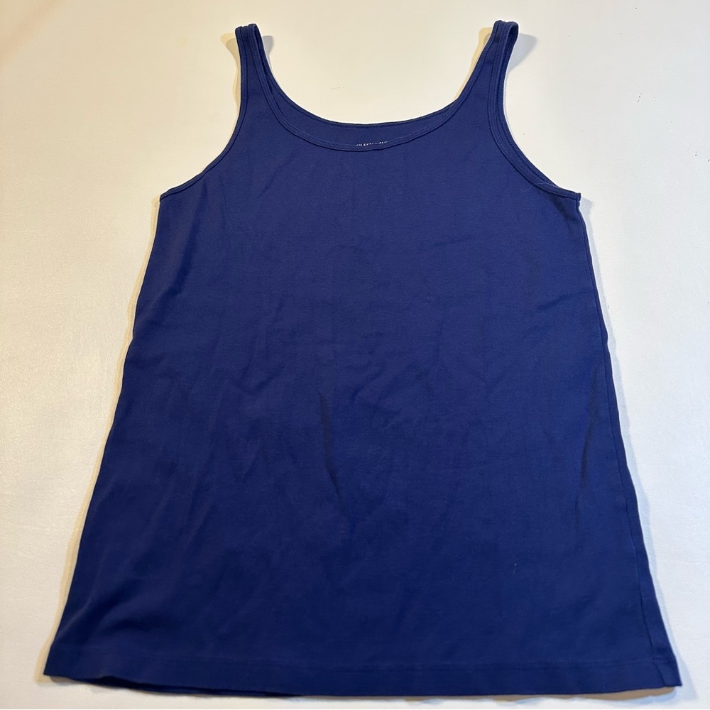 Eileen Fisher Size L Navy Blue 100% Organic Cotton Scoop Tank
